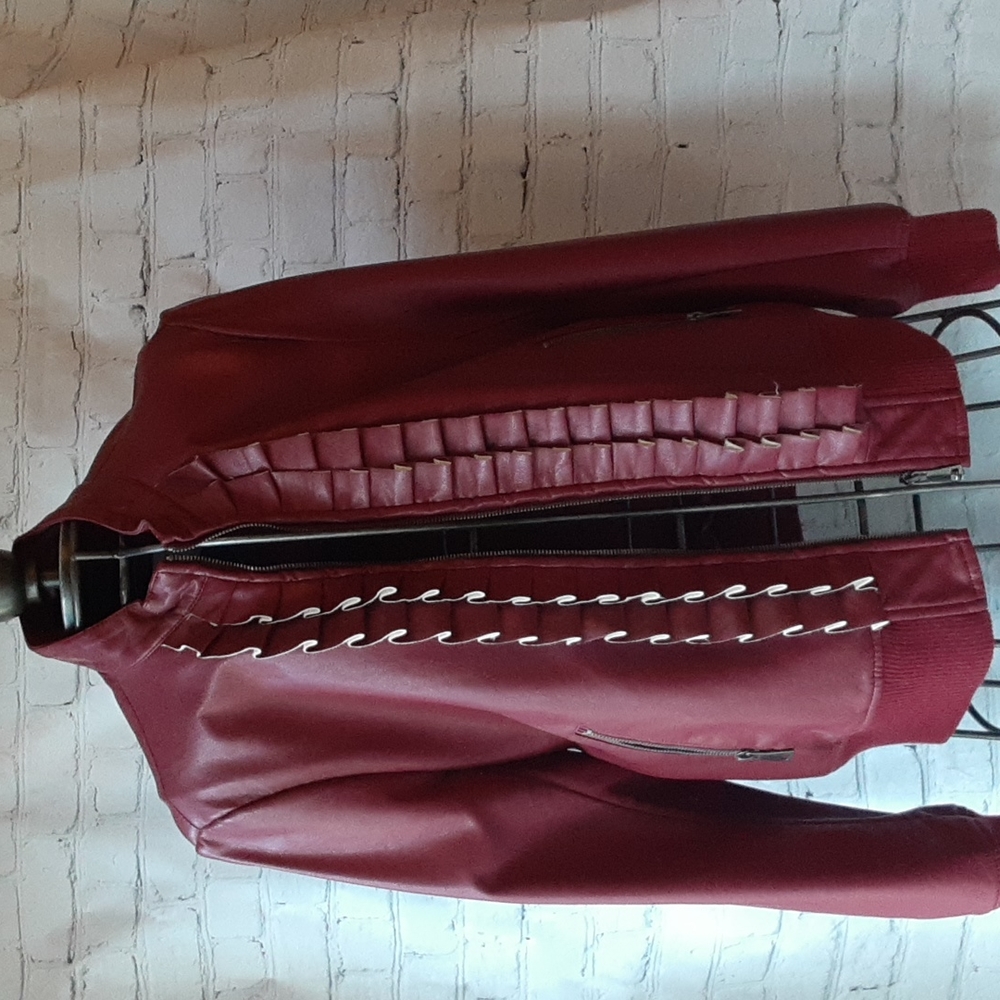 Evy's Tree Ruffled Burgnady Faux Leather Jacket "The Zoe"